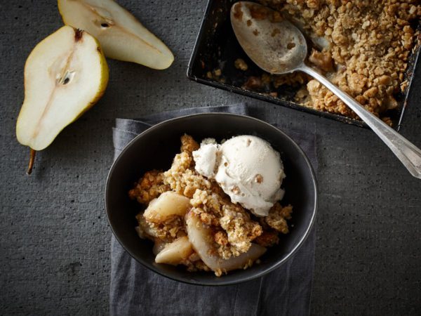 Maple, pear and rosemary crumble