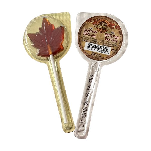 Clear hard maple syrup lollipops 1 case x 54 units-Maple leaf shape lollipops 20g