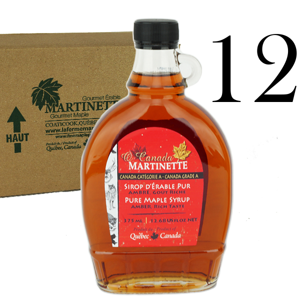 O CANADA- Pure-AMBER Maple Syrup, Rich Taste 12X375ml