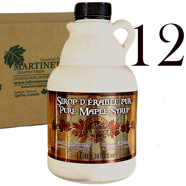 Pure maple syrup 12X1L-34 US fl.oz CANADA A- Amber, Rich Taste jug